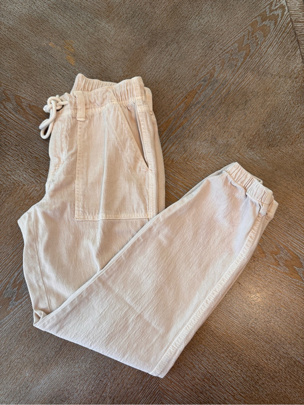 American Eagle Beige Jogger Denim Pants Sz 00 Drawstring Waist 28” Inseam 27” - Picture 1 of 7